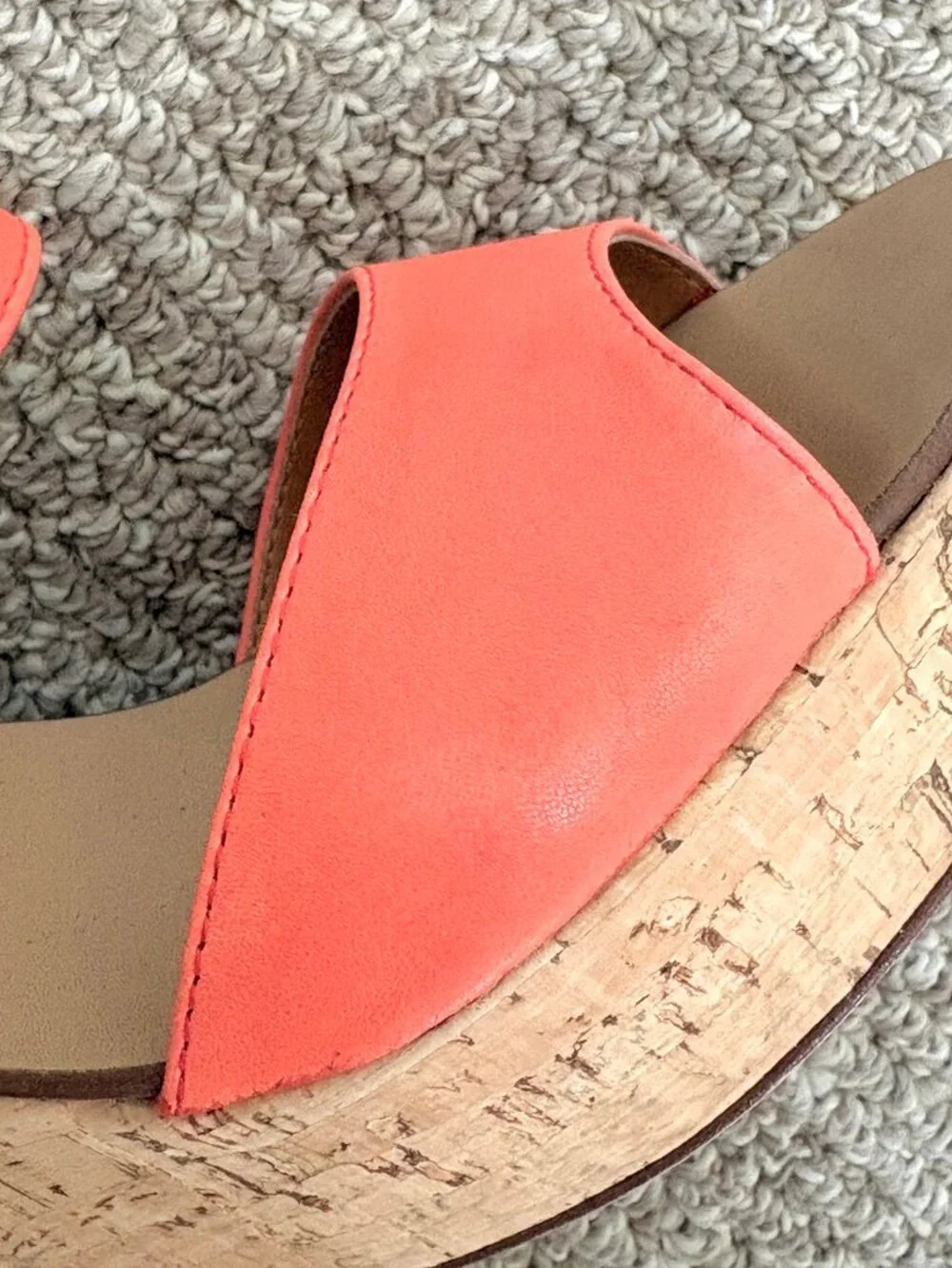 J. Crew Maryann Leather Cork Wedge Platform Sandals in Coral, 7M